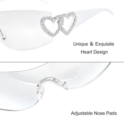 2Pcs Wrap Around Y2K Rimless Sunglasses Women Men Oversized 2000S Trendy Fashion Futuristic Sun Glasses Cool Shade in Saudi Arabia