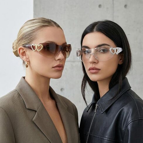 2Pcs Wrap Around Y2K Rimless Sunglasses Women Men Oversized 2000S Trendy Fashion Futuristic Sun Glasses Cool Shade in Saudi Arabia