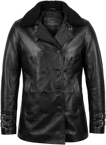 Men's Leon S Requiem Black Kennedy Real Leather Resident RE9 Double Breasted Jacket With Fur Collar Coat in Saudi Arabia
