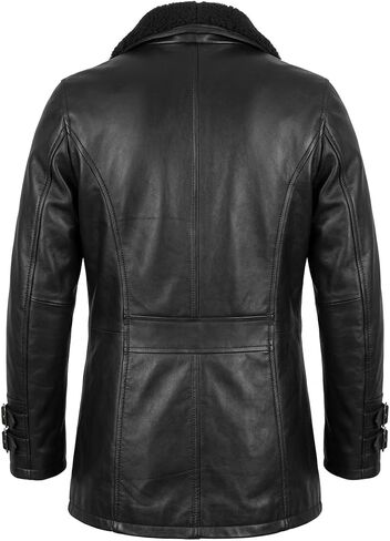 Men's Leon S Requiem Black Kennedy Real Leather Resident RE9 Double Breasted Jacket With Fur Collar Coat in Saudi Arabia
