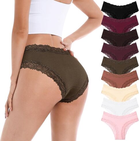 9 Pack Cotton Underwear for Women Cheeky Bikini Panties Sexy Lace Underwear Breathable Stretch Panties for Women in Saudi Arabia
