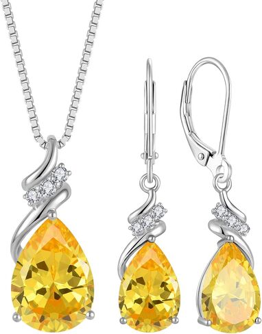 Teardrop Jewelry Set 925 Sterling Silver Pear Cut November Birthstone Citrine Necklace Earrings Jewelry Gifts for Women in Saudi Arabia