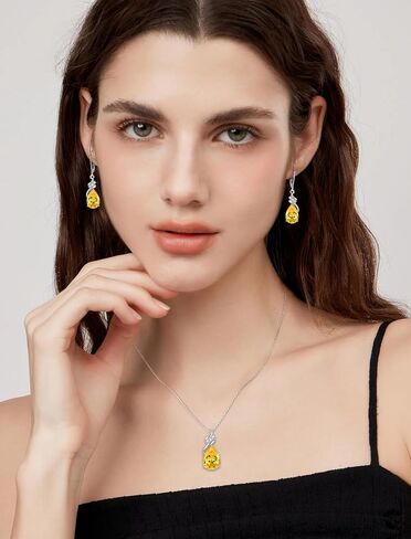 Teardrop Jewelry Set 925 Sterling Silver Pear Cut November Birthstone Citrine Necklace Earrings Jewelry Gifts for Women in Saudi Arabia