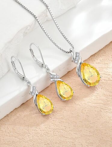 Teardrop Jewelry Set 925 Sterling Silver Pear Cut November Birthstone Citrine Necklace Earrings Jewelry Gifts for Women in Saudi Arabia