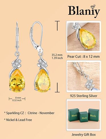 Teardrop Jewelry Set 925 Sterling Silver Pear Cut November Birthstone Citrine Necklace Earrings Jewelry Gifts for Women in Saudi Arabia