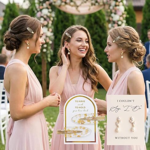 Bridesmaid Proposal Gifts Set of 4/6/8 Pairs Bridesmaid Earrings and Hair Clips I Couldn't Say I Do Without You Earring Cards Bridal Party Gifts for Bridesmaids Wedding Day in Kuwait