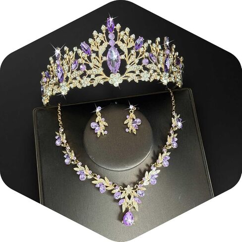 Silver/Gold Tiaras Crowns for Women,Necklace Earrings Crystal Bridal Jewelry Set For Wedding, Birthday, Quinceañera for Prom Party Cosplay （A14 in Saudi Arabia