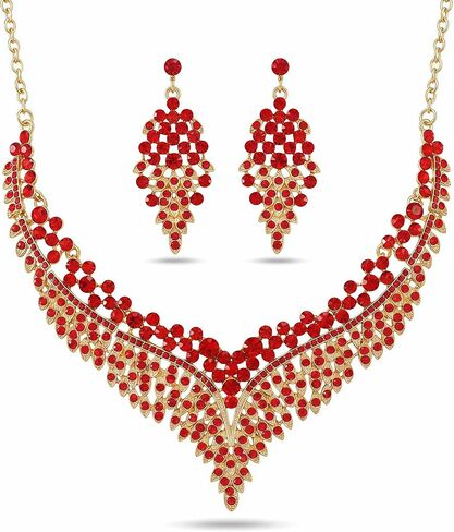 Rhinestone Bridal Wedding Jewelry Set，Crystal Necklace Earrings Bracelet Sets Formal Costume Jewelry for Women and Brides in Saudi Arabia