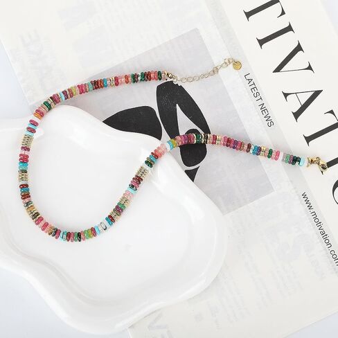Freie Liebe Colorful Beaded Choker Necklaces for Women, Rainbow Gemstone Choker Natural Stone Necklace Summer Boho Beach Jewelry in Saudi Arabia