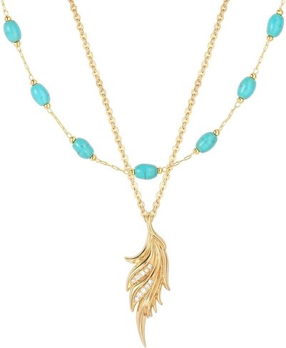 Necklace Sets for Women 14K Gold Plated Oval Turquoise Necklaces Phoenix Plume Dainty Necklace Everyday Jewelry Gifts in Saudi Arabia