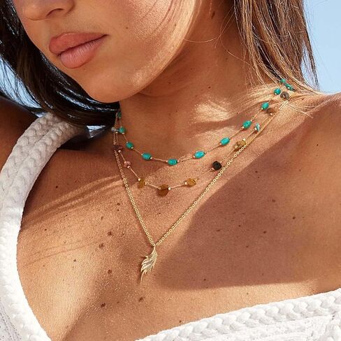 Necklace Sets for Women 14K Gold Plated Oval Turquoise Necklaces Phoenix Plume Dainty Necklace Everyday Jewelry Gifts in Saudi Arabia