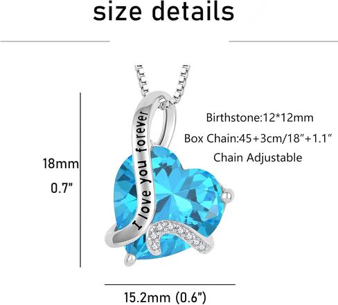 Heart Birthstone Jewelry Set - "I Love You Forever" Engraved Blue Heart Pendant Necklace & Drop Earrings, Hypoallergenic White Gold Plated Jewelry for Women, Valentine's Day Anniversary Birthday in Saudi Arabia