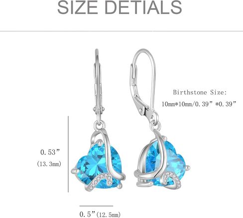 Heart Birthstone Jewelry Set - "I Love You Forever" Engraved Blue Heart Pendant Necklace & Drop Earrings, Hypoallergenic White Gold Plated Jewelry for Women, Valentine's Day Anniversary Birthday in Saudi Arabia