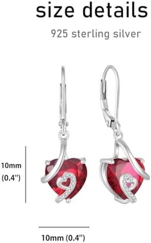 Women 925 Sterling Silver Heart Pendant Necklace Earrings Red July Birthstone Ruby Color Jewelry Set in Saudi Arabia