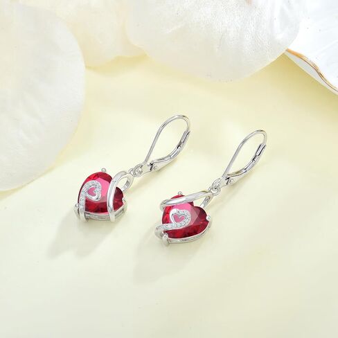 Women 925 Sterling Silver Heart Pendant Necklace Earrings Red July Birthstone Ruby Color Jewelry Set in Saudi Arabia