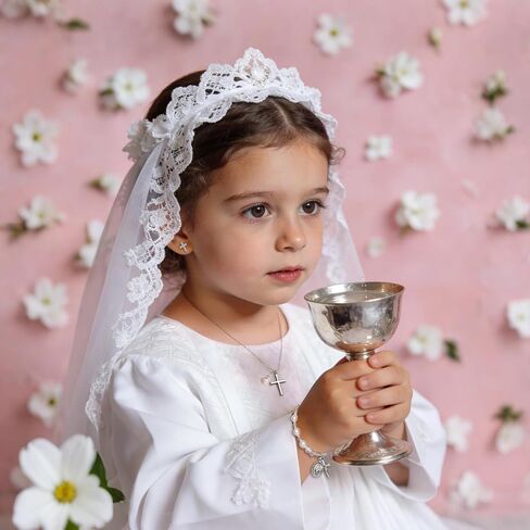 First Communion Baptism Cross Set,Silver Pearl Rosary Bracelet Earrings in Kuwait