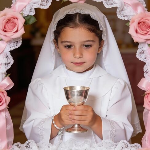 First Communion Baptism Cross Set,Silver Pearl Rosary Bracelet Earrings in Kuwait