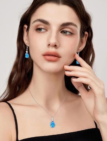 Aquamarine Jewelry Set 925 Sterling Silver March Birthstone Necklace Earrings Teardrop Jewelry for Women in Saudi Arabia