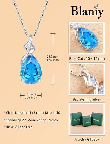 Aquamarine Jewelry Set 925 Sterling Silver March Birthstone Necklace Earrings Teardrop Jewelry for Women in Saudi Arabia