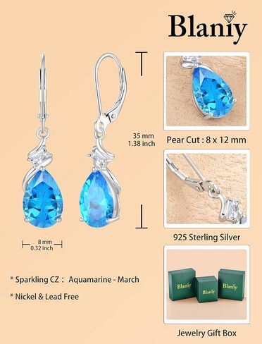 Aquamarine Jewelry Set 925 Sterling Silver March Birthstone Necklace Earrings Teardrop Jewelry for Women in Saudi Arabia