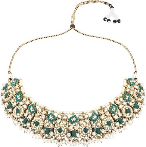 I Jewels Gold Plated Indian Wedding Bollywood Floral Kundan & Pearl Choker Necklace Jewellery Earrings & Maang tikka Set For Women (K7304G) in Kuwait