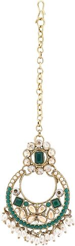 I Jewels Gold Plated Indian Wedding Bollywood Floral Kundan & Pearl Choker Necklace Jewellery Earrings & Maang tikka Set For Women (K7304G) in Kuwait