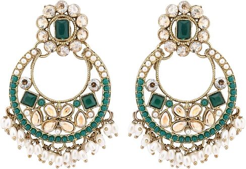 I Jewels Gold Plated Indian Wedding Bollywood Floral Kundan & Pearl Choker Necklace Jewellery Earrings & Maang tikka Set For Women (K7304G) in Kuwait