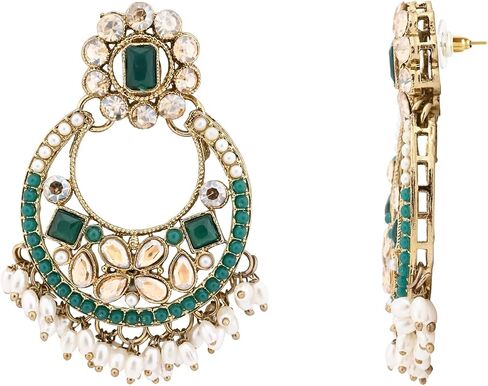 I Jewels Gold Plated Indian Wedding Bollywood Floral Kundan & Pearl Choker Necklace Jewellery Earrings & Maang tikka Set For Women (K7304G) in Kuwait