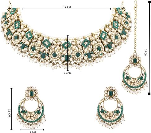 I Jewels Gold Plated Indian Wedding Bollywood Floral Kundan & Pearl Choker Necklace Jewellery Earrings & Maang tikka Set For Women (K7304G) in Kuwait