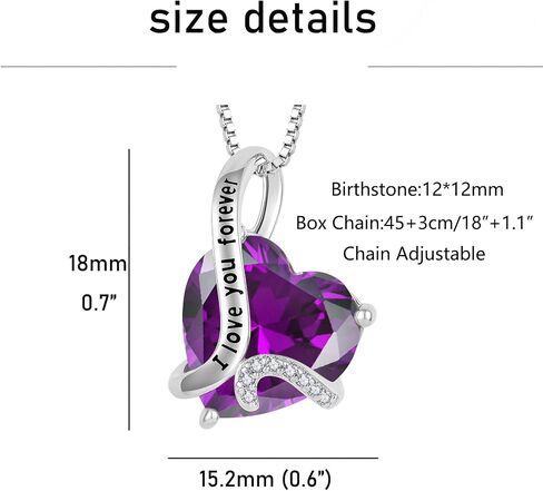 Heart February Birthstone Amethyst Jewelry Set - "I Love You Forever" Engraved Purple Pendant Necklace & Drop Earrings Hypoallergenic Jewelry for Women Valentine's Day Birthday Mother's Day in Saudi Arabia