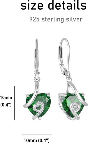 Women 925 Sterling Silver Heart Pendant Necklace Earrings Green May Birthstone Emerald Color Jewelry Set in Saudi Arabia