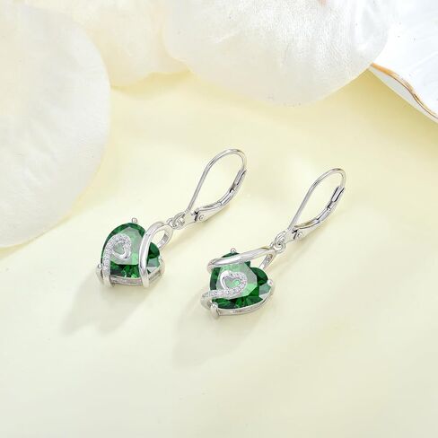 Women 925 Sterling Silver Heart Pendant Necklace Earrings Green May Birthstone Emerald Color Jewelry Set in Saudi Arabia