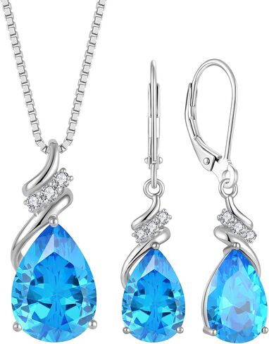 Teardrop Jewelry Set 925 Sterling Silver Pear Cut March Birthstone Aquamarine Necklace Earrings Jewelry Gifts for Women in Saudi Arabia