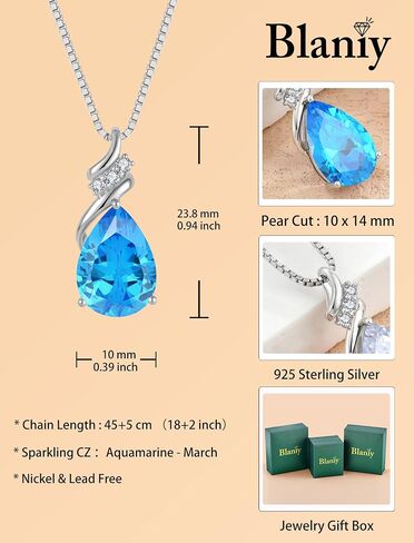 Teardrop Jewelry Set 925 Sterling Silver Pear Cut March Birthstone Aquamarine Necklace Earrings Jewelry Gifts for Women in Saudi Arabia