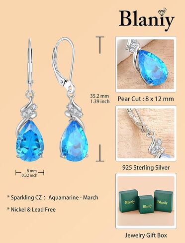 Teardrop Jewelry Set 925 Sterling Silver Pear Cut March Birthstone Aquamarine Necklace Earrings Jewelry Gifts for Women in Saudi Arabia