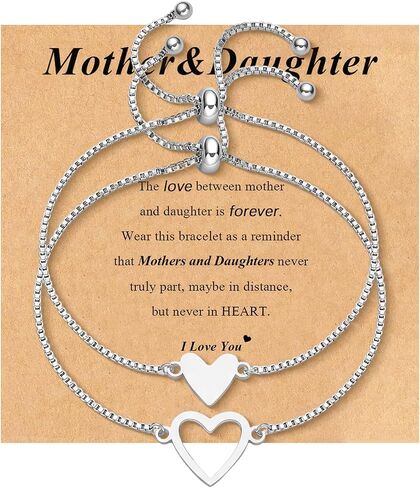 Matching Heart Bracelets for Mommy and Me Adjustable Hearts Charm Chain Bracelet Mother Daughter Matching Bracelets Set for 2 Birthday Mothers Day Gifts in Saudi Arabia