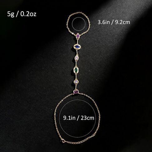 Lunarev Colorful Rhinestone Bracelets Finger Ring Hand Chain Gold Bracelet for Women Non Tarnish in Saudi Arabia