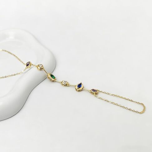 Lunarev Colorful Rhinestone Bracelets Finger Ring Hand Chain Gold Bracelet for Women Non Tarnish in Saudi Arabia