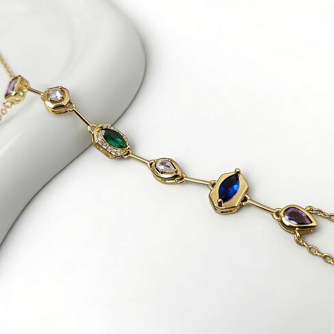 Lunarev Colorful Rhinestone Bracelets Finger Ring Hand Chain Gold Bracelet for Women Non Tarnish in Saudi Arabia
