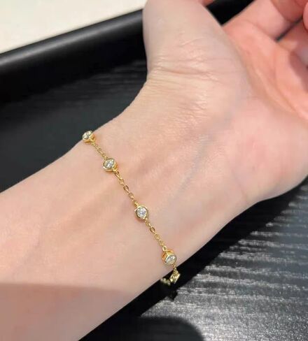Cubic Zirconia Station Bracelet for Women, 14K Gold Plated or 925 Sterling Silver, Dainty Adjustable Chain, Stackable Minimalist Jewelry in Kuwait