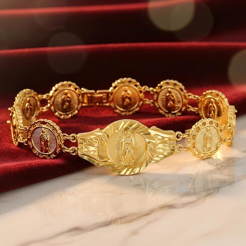 LIFETIME JEWELRY Lady of Guadalupe Emblem Link Bracelet for Men & Women 24K Gold Plated in Saudi Arabia