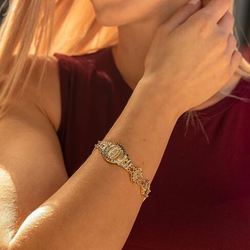 LIFETIME JEWELRY Lady of Guadalupe Emblem Link Bracelet for Men & Women 24K Gold Plated in Saudi Arabia