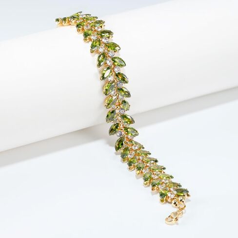 Bracelets Jewelry for Women, 14K Gold Plated Green Crystal Leaf Link Bracelet, Handmade Adjustable Chain, Non Tarnish Trendy Dainty Evening Dress Gift,6.3 in+2 in Extender,with Gift Box in Saudi Arabia