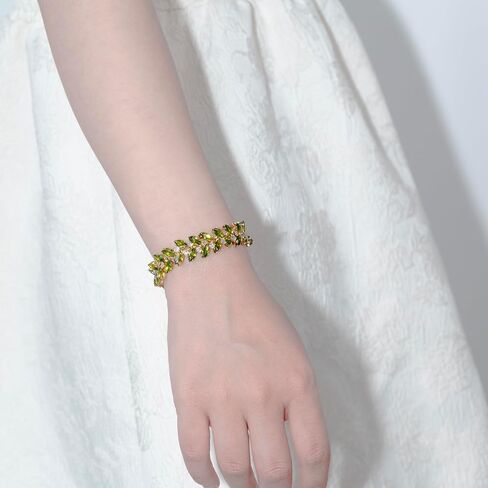 Bracelets Jewelry for Women, 14K Gold Plated Green Crystal Leaf Link Bracelet, Handmade Adjustable Chain, Non Tarnish Trendy Dainty Evening Dress Gift,6.3 in+2 in Extender,with Gift Box in Saudi Arabia
