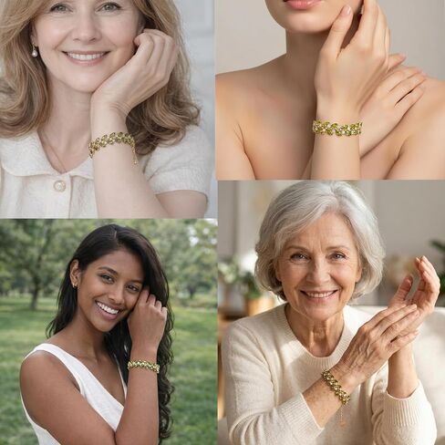 Bracelets Jewelry for Women, 14K Gold Plated Green Crystal Leaf Link Bracelet, Handmade Adjustable Chain, Non Tarnish Trendy Dainty Evening Dress Gift,6.3 in+2 in Extender,with Gift Box in Saudi Arabia
