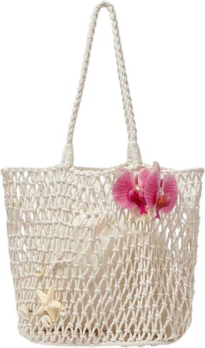 MakeMeChic Women's 3D Floral Starfish Seashell Tote Handbags Hollow Out Double Handles Summer Beach Bags in Kuwait