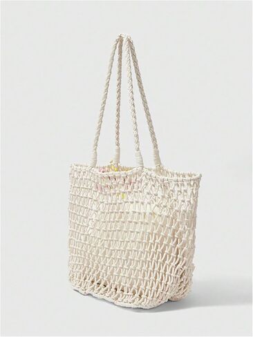 MakeMeChic Women's 3D Floral Starfish Seashell Tote Handbags Hollow Out Double Handles Summer Beach Bags in Kuwait