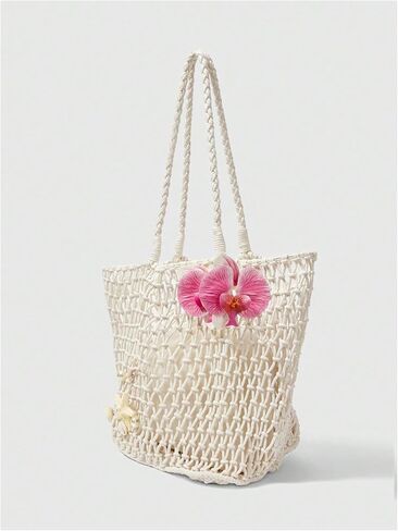 MakeMeChic Women's 3D Floral Starfish Seashell Tote Handbags Hollow Out Double Handles Summer Beach Bags in Kuwait