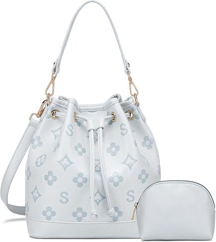 Travistar 2 Piece Bucket Bag for Women - Embossed Vegan Leather Crossbody Shoulder Handbags Satchel Purse Tote Set 2 Straps in Saudi Arabia