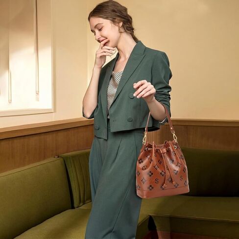 Travistar 2 Piece Bucket Bag for Women - Embossed Vegan Leather Crossbody Shoulder Handbags Satchel Purse Tote Set 2 Straps in Saudi Arabia